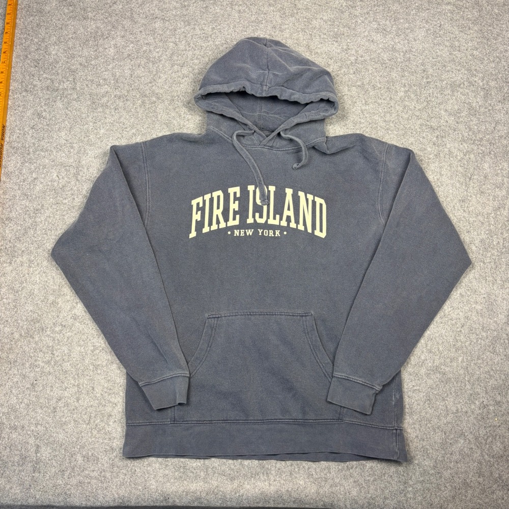 Blue 84 Fire Island New York Graphic Hoodie Faded Navy Blue Sweatshirt Mens M
